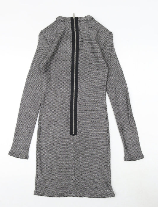 Topshop Womens Silver Geometric Polyester Shift Size 8 Round Neck Zip