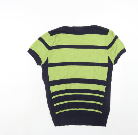 Just Elegance Womens Green Round Neck Striped Viscose Pullover Jumper Size XL