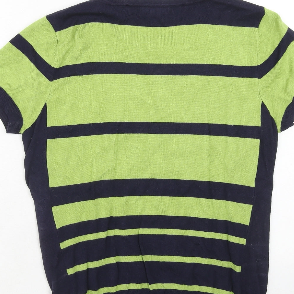 Just Elegance Womens Green Round Neck Striped Viscose Pullover Jumper Size XL