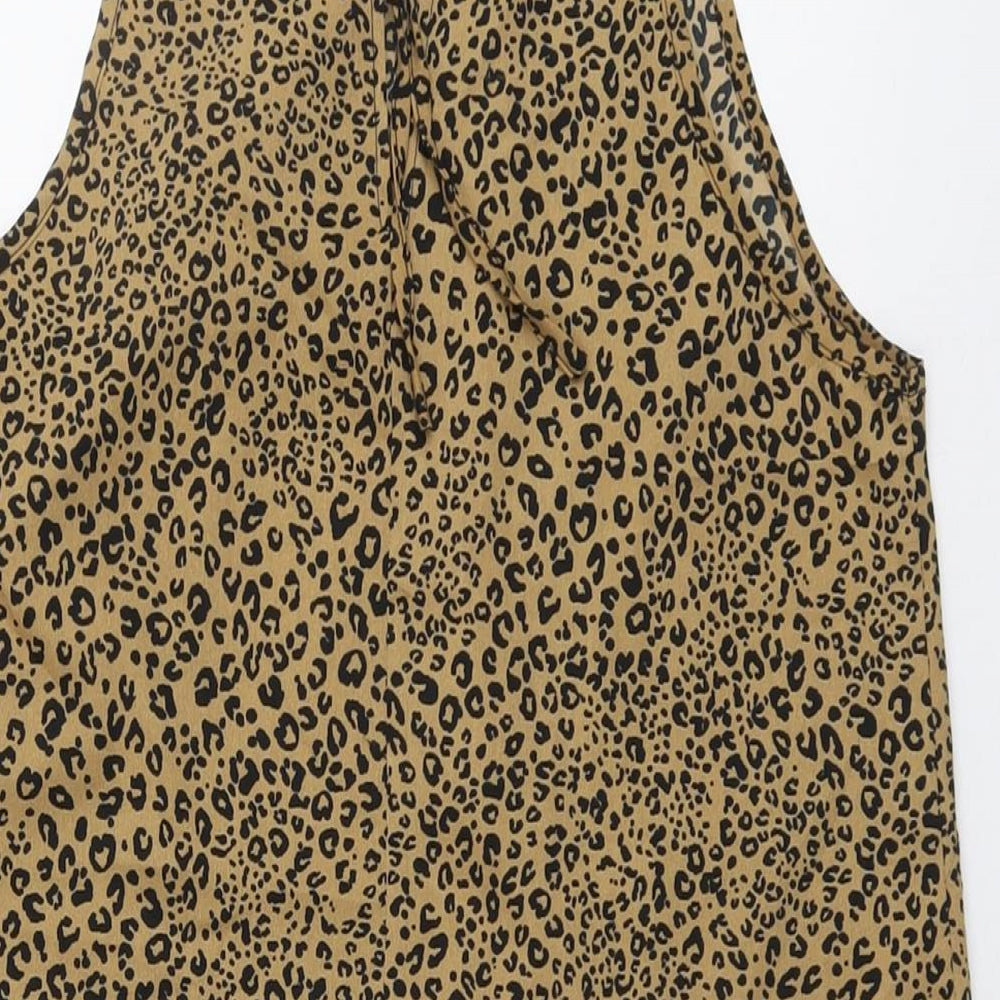 &et Womens Brown Animal Print Polyester Basic Tank Size 8 Round Neck - Leopard Pattern