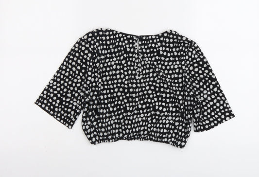 ASOS Womens Black Geometric Polyester Cropped T-Shirt Size 12 Round Neck