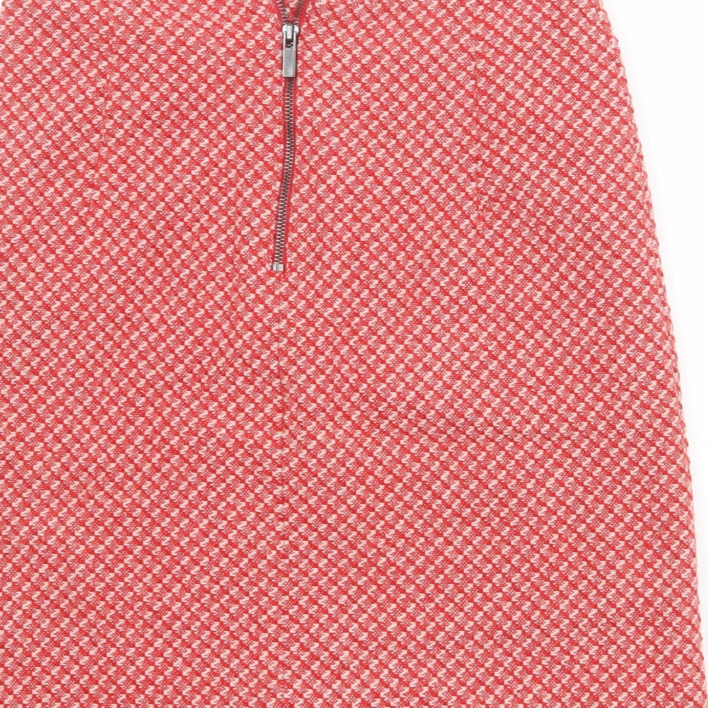 Marks and Spencer Womens Red Geometric Wool A-Line Skirt Size 8 Zip