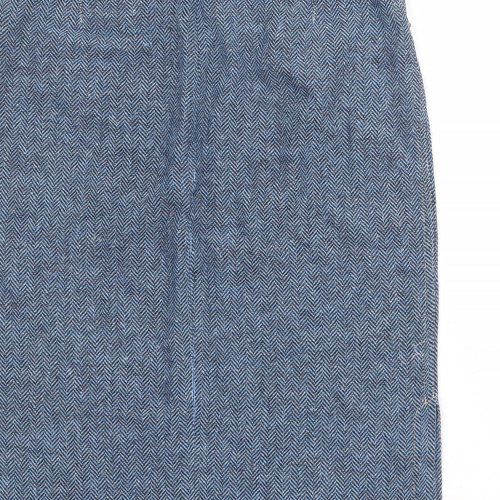 Mango Womens Blue Herringbone Polyester A-Line Skirt Size 10 Zip