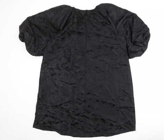 Marks and Spencer Womens Black Geometric Polyester Shift Size 14 Round Neck Button