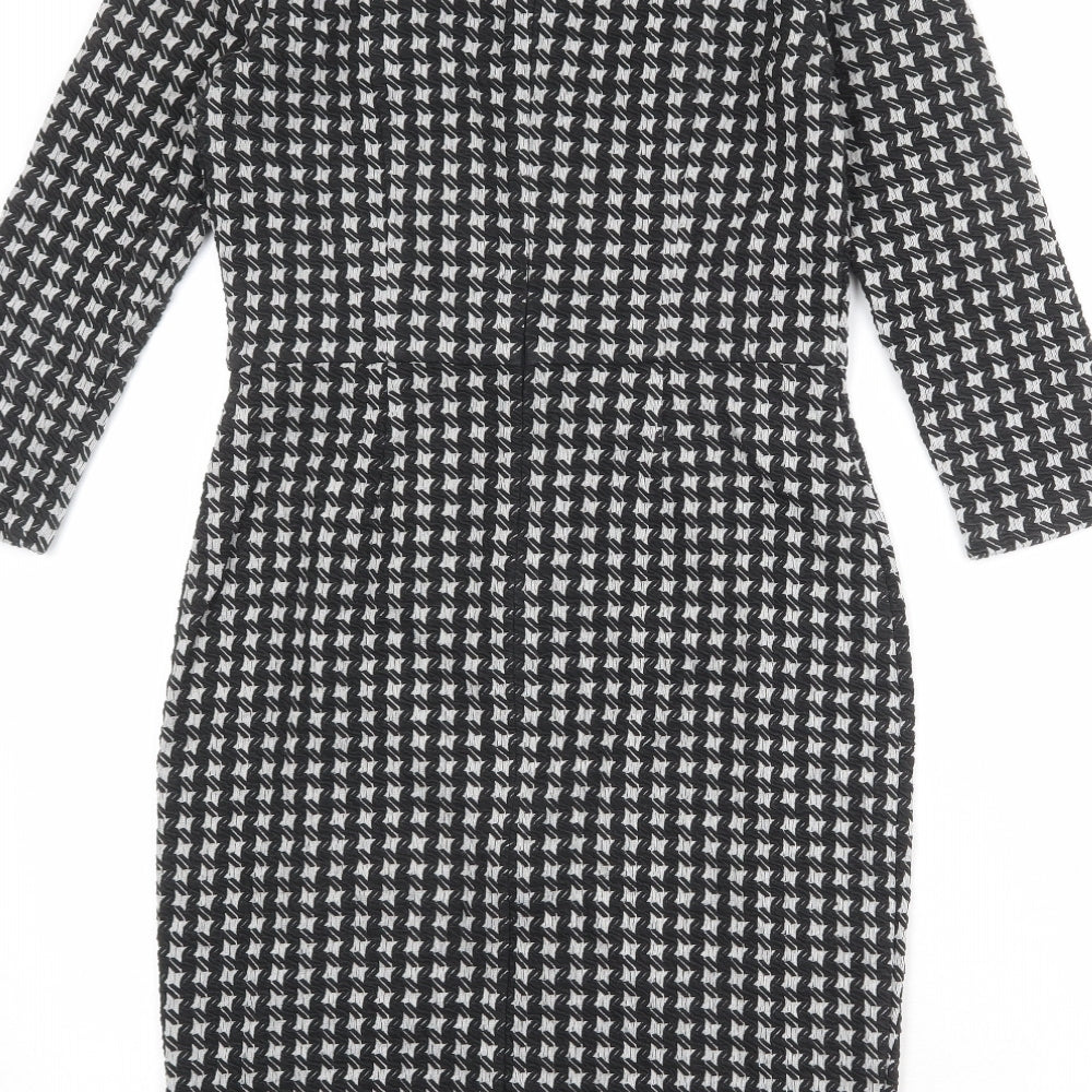 PURE Collection Womens Black Geometric Polyester Pencil Dress Size 8 V-Neck Pullover