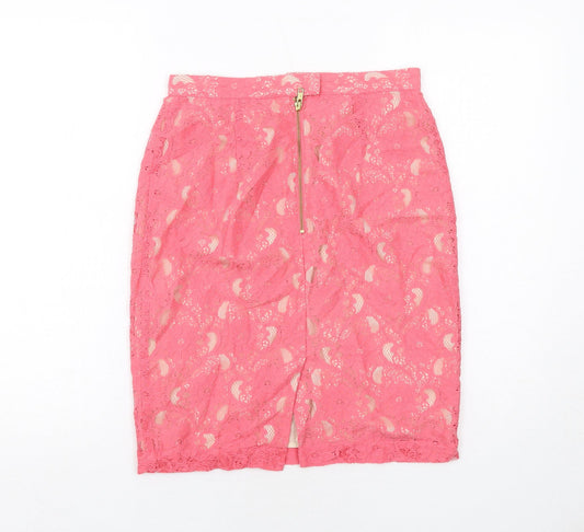 H&M Womens Pink Geometric Cotton Straight & Pencil Skirt Size 8 Zip