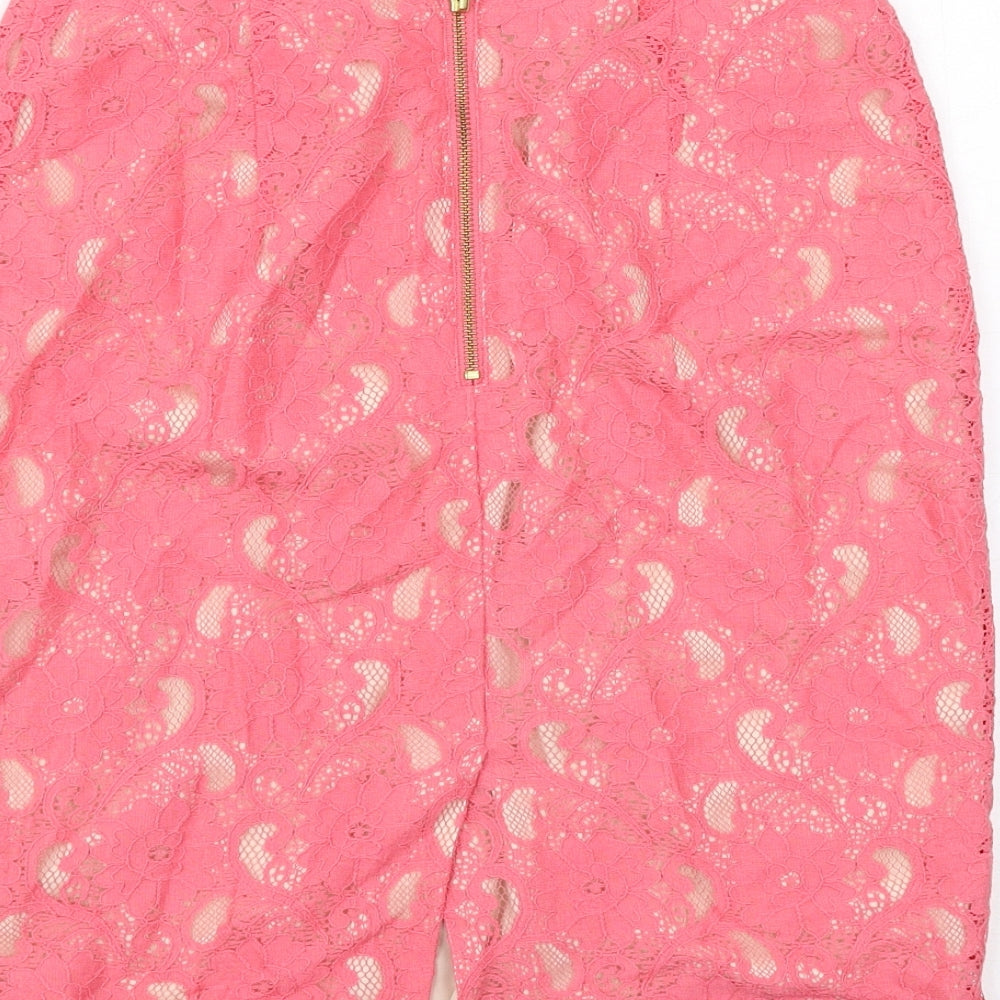H&M Womens Pink Geometric Cotton Straight & Pencil Skirt Size 8 Zip