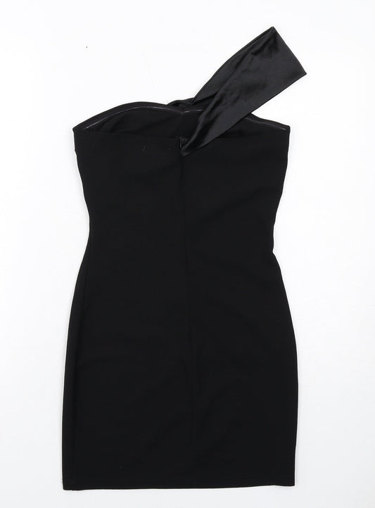 In the Style Womens Black Polyester Bodycon Size 8 One Shoulder Zip