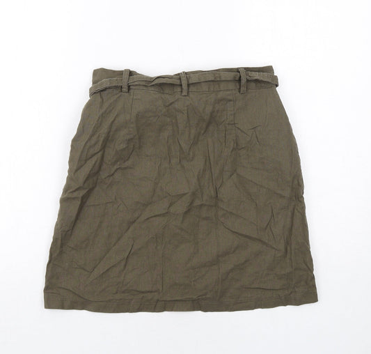 ASOS Womens Green Cotton A-Line Skirt Size 10 Regular Button