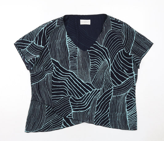 Chianti Womens Blue Geometric Polyester Basic Blouse Size 20 V-Neck