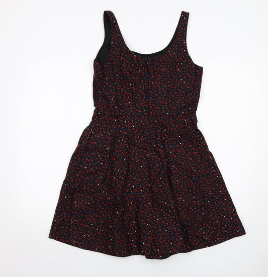 Gap Womens Black Geometric Cotton A-Line Size 6 Round Neck Zip