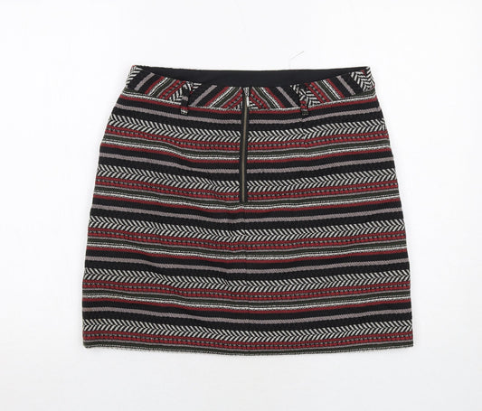 Marks and Spencer Womens Black Geometric Polyester A-Line Skirt Size 10 Zip