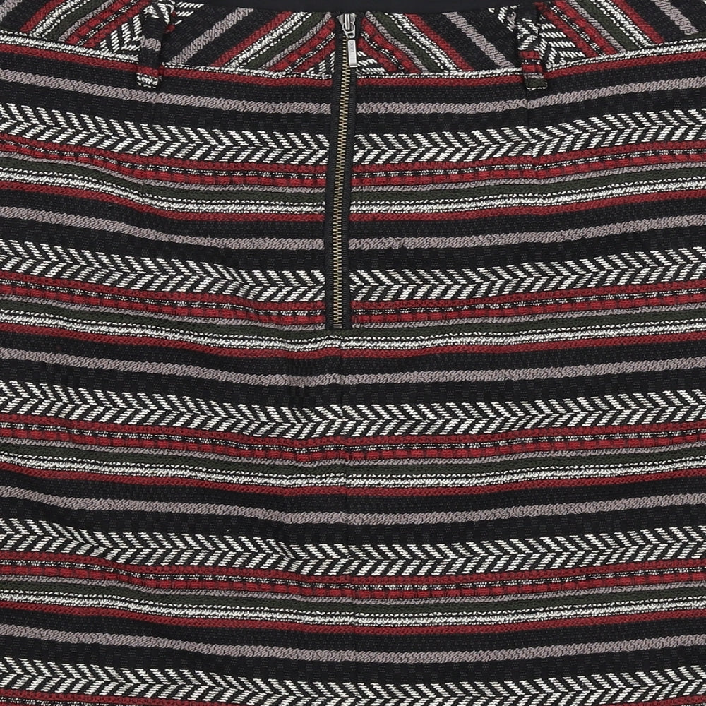 Marks and Spencer Womens Black Geometric Polyester A-Line Skirt Size 10 Zip