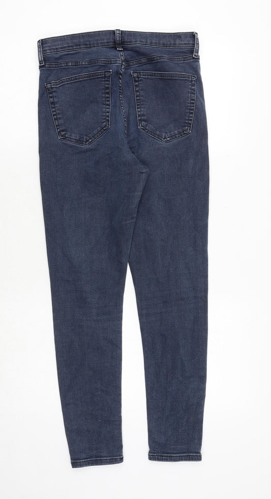 Topshop Womens Blue Cotton Skinny Jeans Size 30 in Extra-Slim Zip