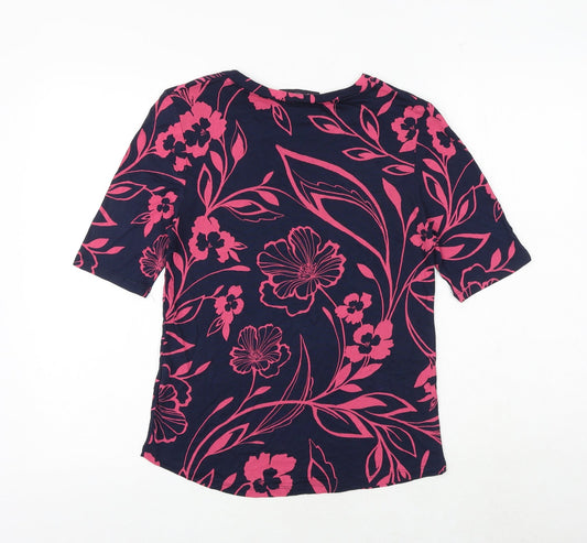Marks and Spencer Womens Blue Floral Viscose Basic T-Shirt Size 10 Round Neck