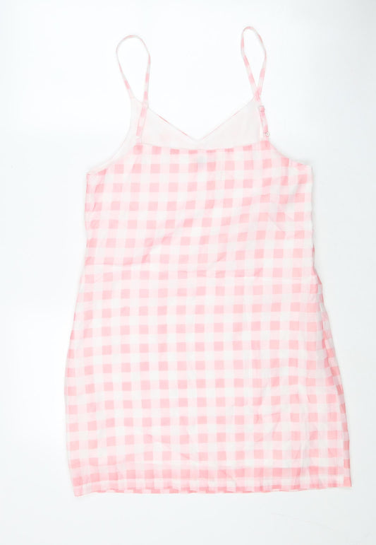In the Style Womens Pink Check Polyester Slip Dress Size L V-Neck Zip