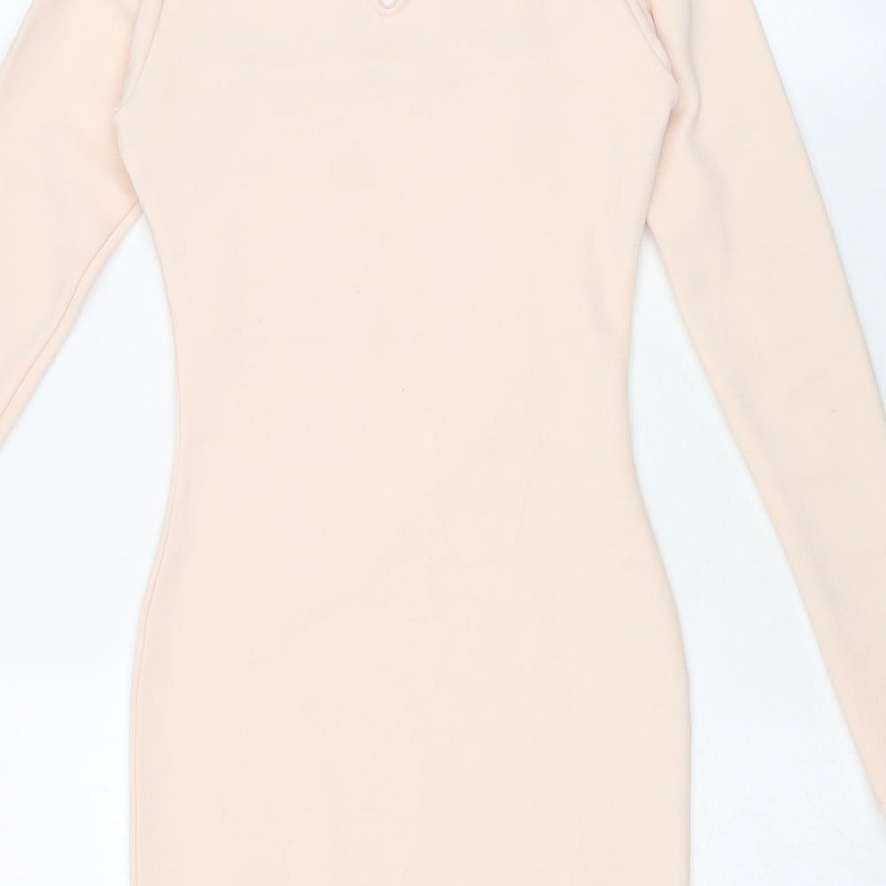 IX LONDON Womens Pink Polyester Bodycon Size 8 Round Neck Button