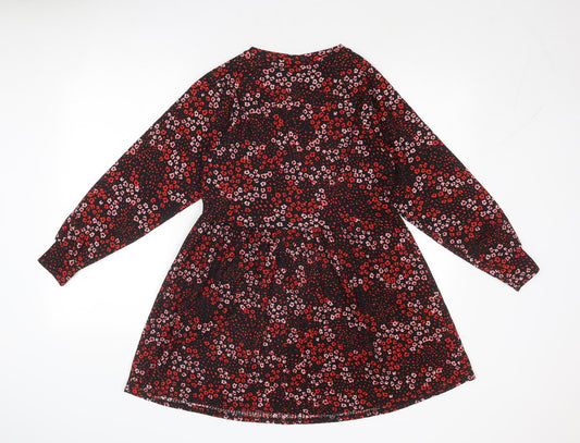 Miss Selfridge Womens Red Floral Polyester Skater Dress Size 4 Round Neck Pullover