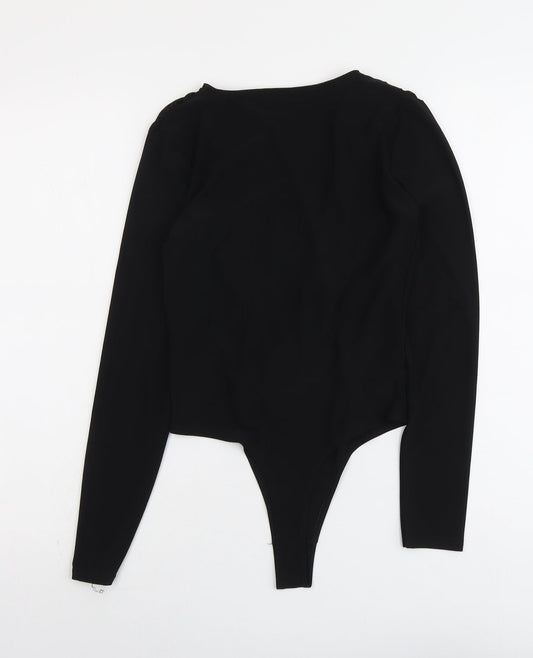 PRETTYLITTLETHING Womens Black Polyester Bodysuit One-Piece Size 8 Snap - Wrap Front