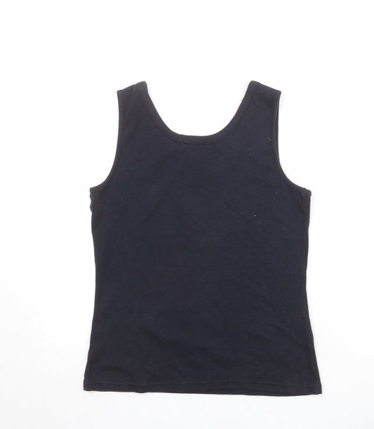Liz Claiborne Womens Black Cotton Basic Tank Size M Round Neck