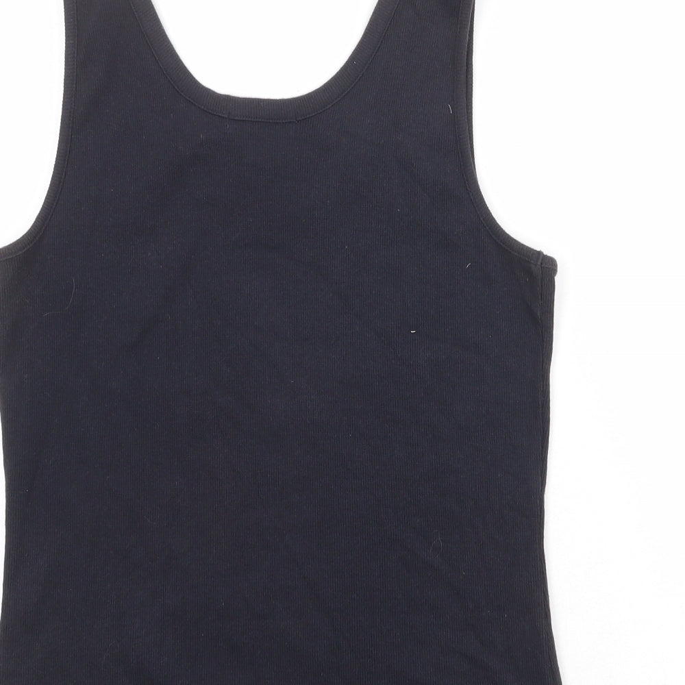 Liz Claiborne Womens Black Cotton Basic Tank Size M Round Neck
