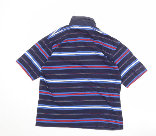 Casual Club Mens Blue Striped Cotton Polo Size L Collared Button