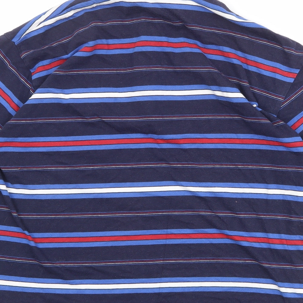 Casual Club Mens Blue Striped Cotton Polo Size L Collared Button