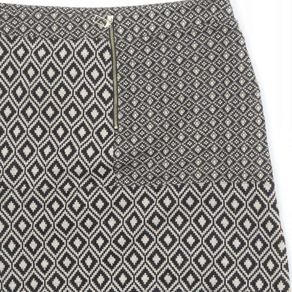 NEXT Womens Beige Geometric Polyester A-Line Skirt Size 10 Zip