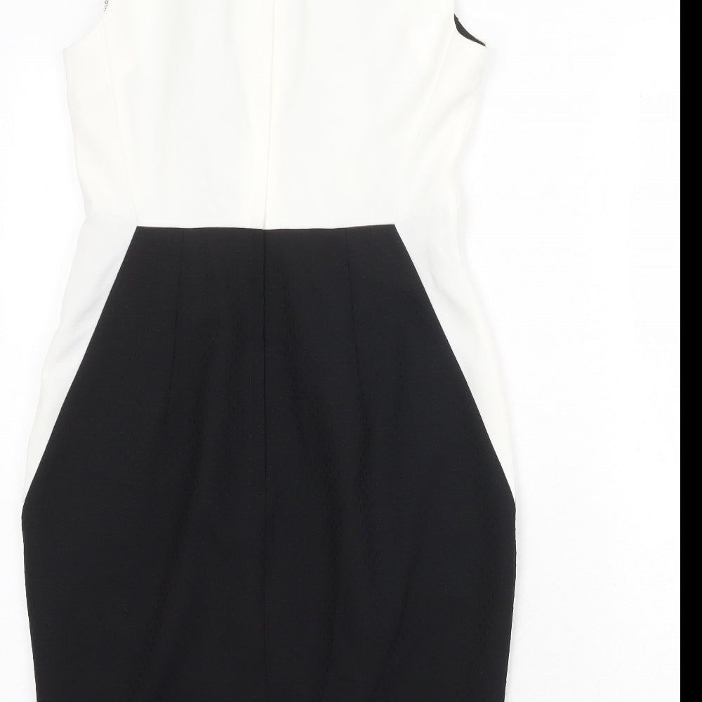 Dorothy Perkins Womens Black Colourblock Polyester Pencil Dress Size 10 Square Neck Zip