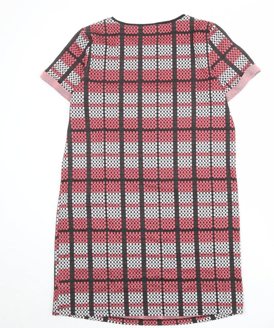 NEXT Womens Pink Plaid Polyester A-Line Size 14 Round Neck Pullover