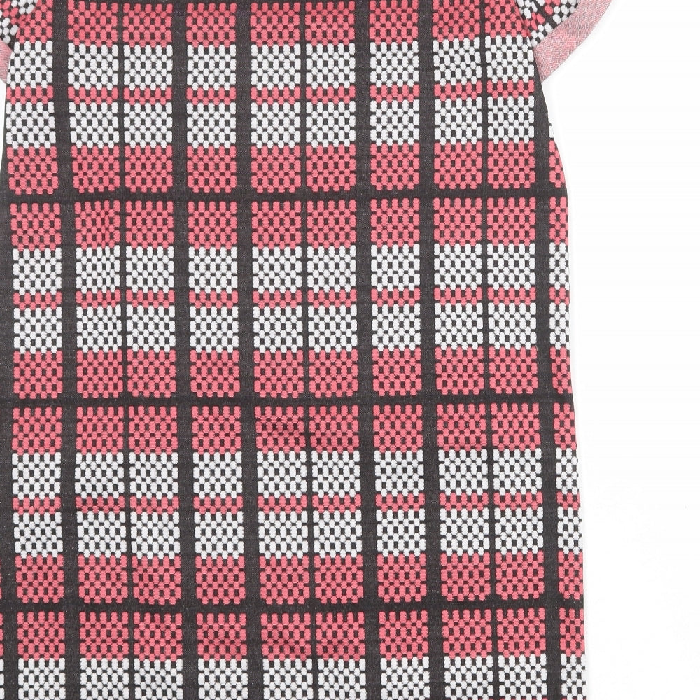 NEXT Womens Pink Plaid Polyester A-Line Size 14 Round Neck Pullover