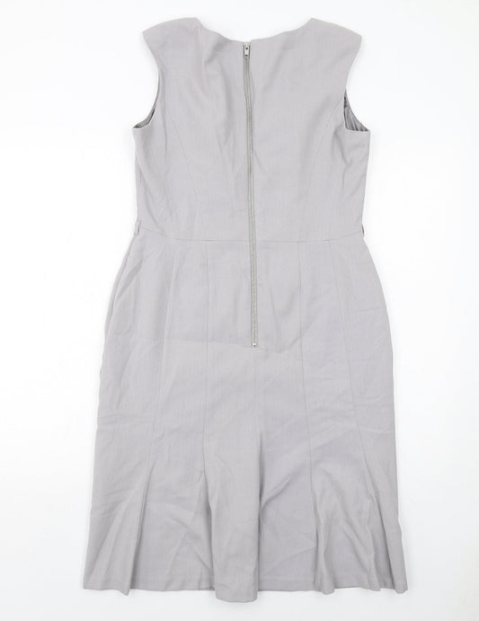 NEXT Womens Grey Polyester Shift Size 12 Round Neck Zip