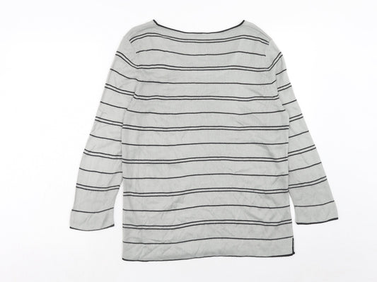 BHS Womens Grey Round Neck Striped Acrylic Pullover Jumper Size 12