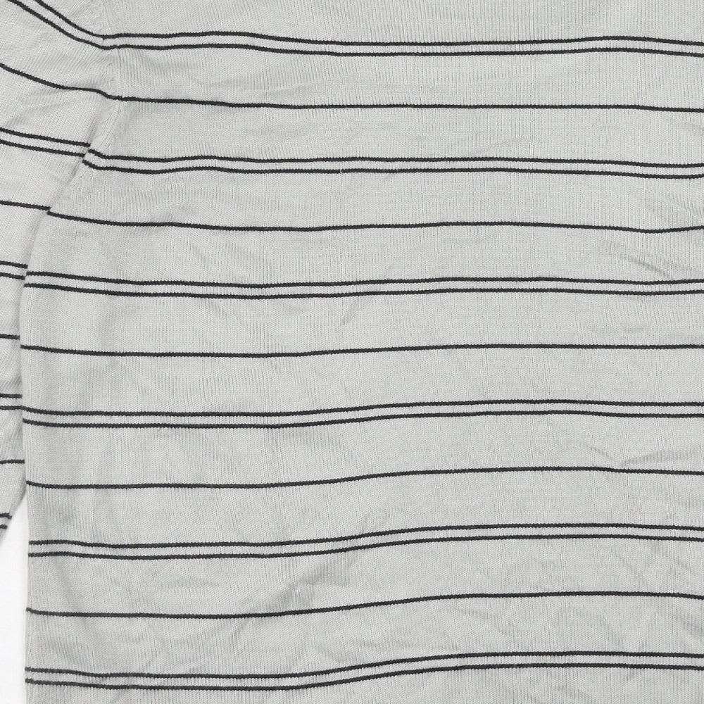 BHS Womens Grey Round Neck Striped Acrylic Pullover Jumper Size 12