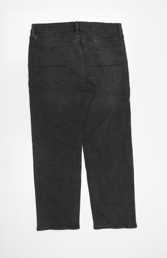 Marks and Spencer Mens Grey Cotton Straight Jeans Size 32 in Regular Zip