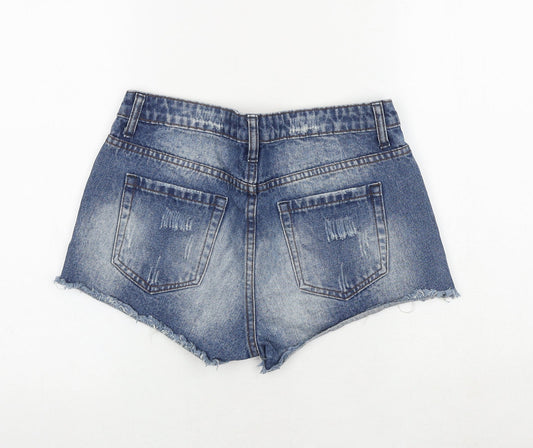 FOREVER 21 Womens Blue 100% Cotton Cut-Off Shorts Size 29 in Regular Zip - Crocheted Lace Front