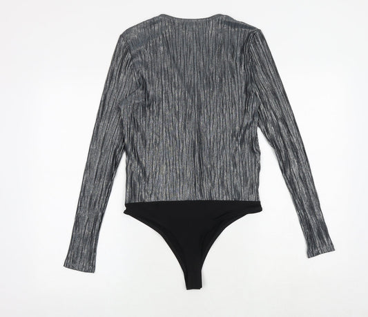 River Island Womens Silver Polyester Bodysuit One-Piece Size 10 Snap - Wrap Style