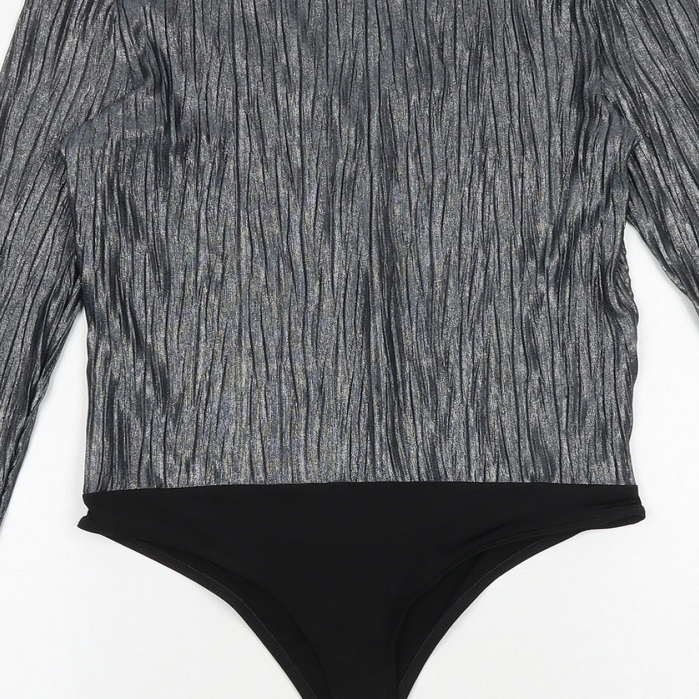 River Island Womens Silver Polyester Bodysuit One-Piece Size 10 Snap - Wrap Style