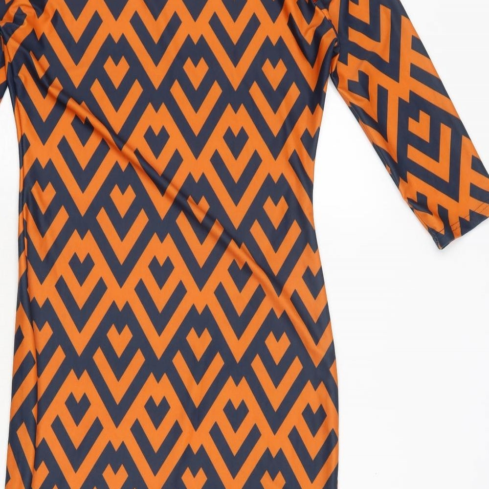 Ottilie Pop Womens Orange Geometric Polyester A-Line Size 10 Round Neck Pullover