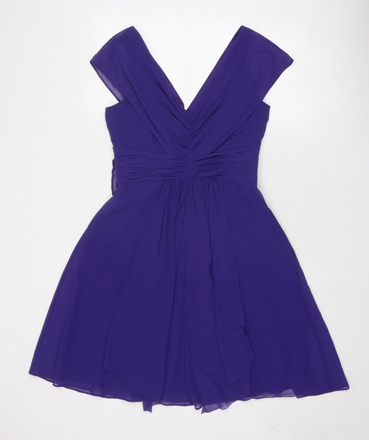 Coast Womens Purple Polyester Fit & Flare Size 10 V-Neck Zip