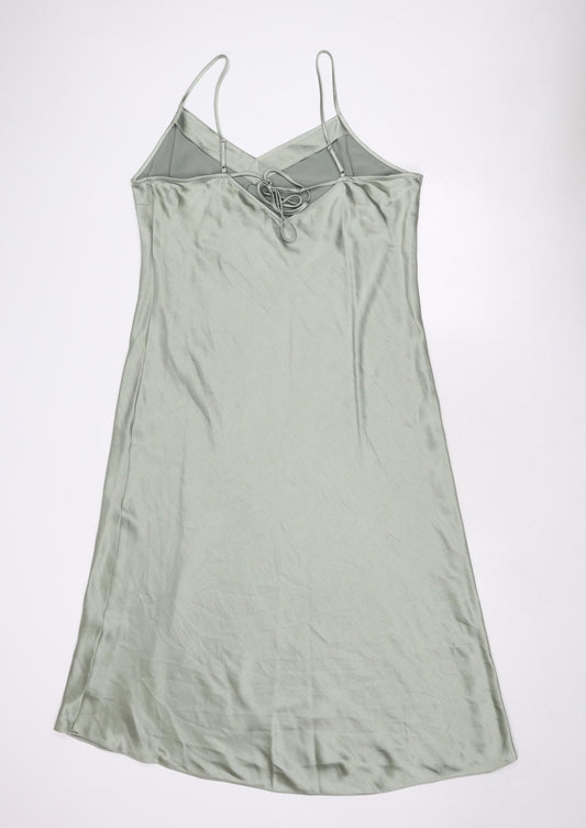 Marks and Spencer Womens Green Polyester Slip Dress Size 18 V-Neck Tie