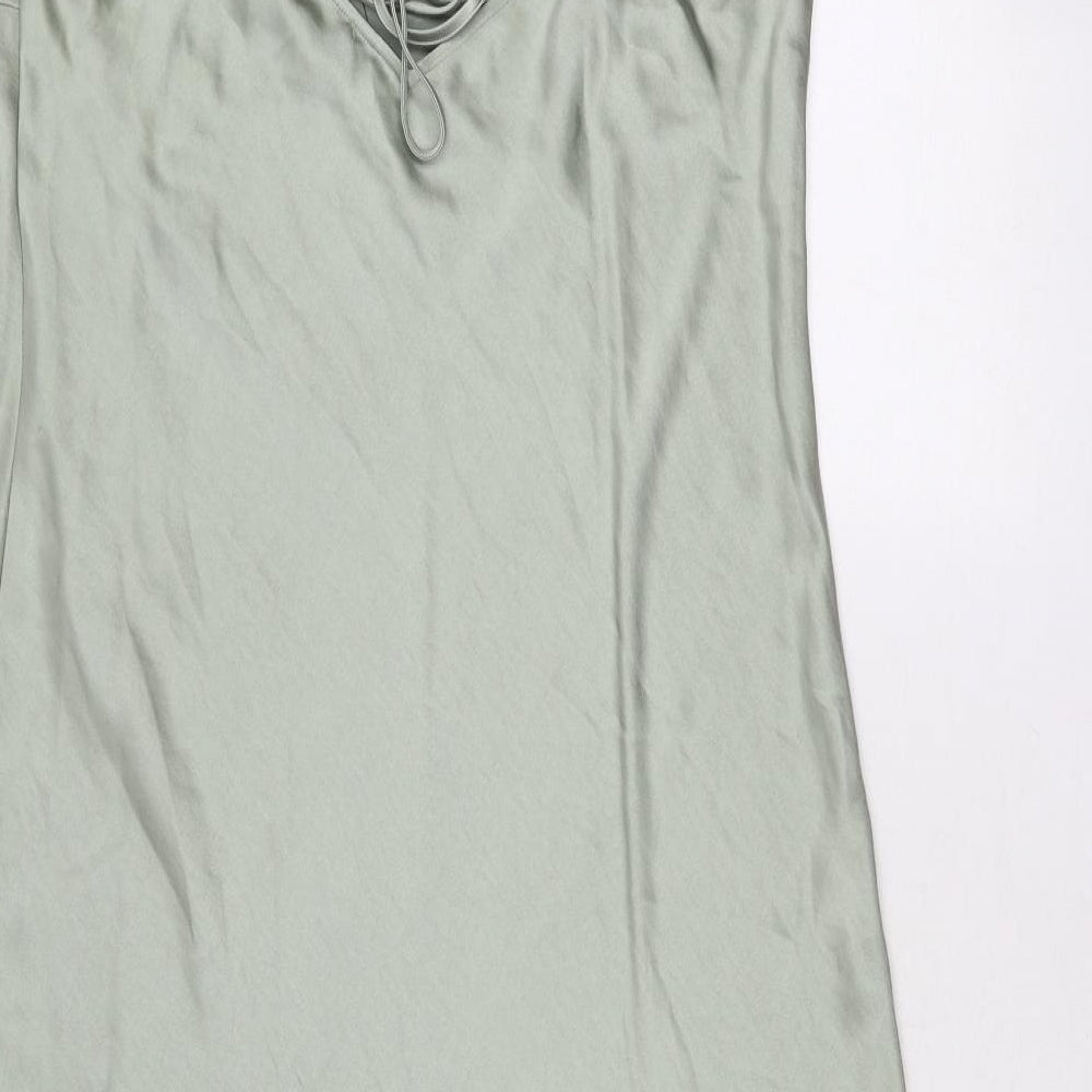Marks and Spencer Womens Green Polyester Slip Dress Size 18 V-Neck Tie