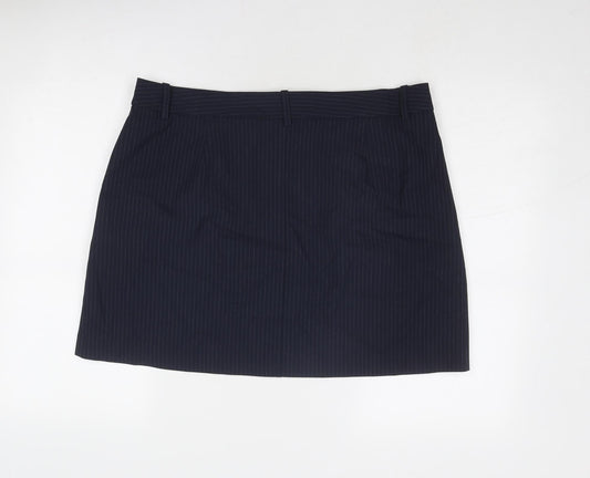 Marks and Spencer Womens Blue Striped Polyester A-Line Skirt Size 18 Zip