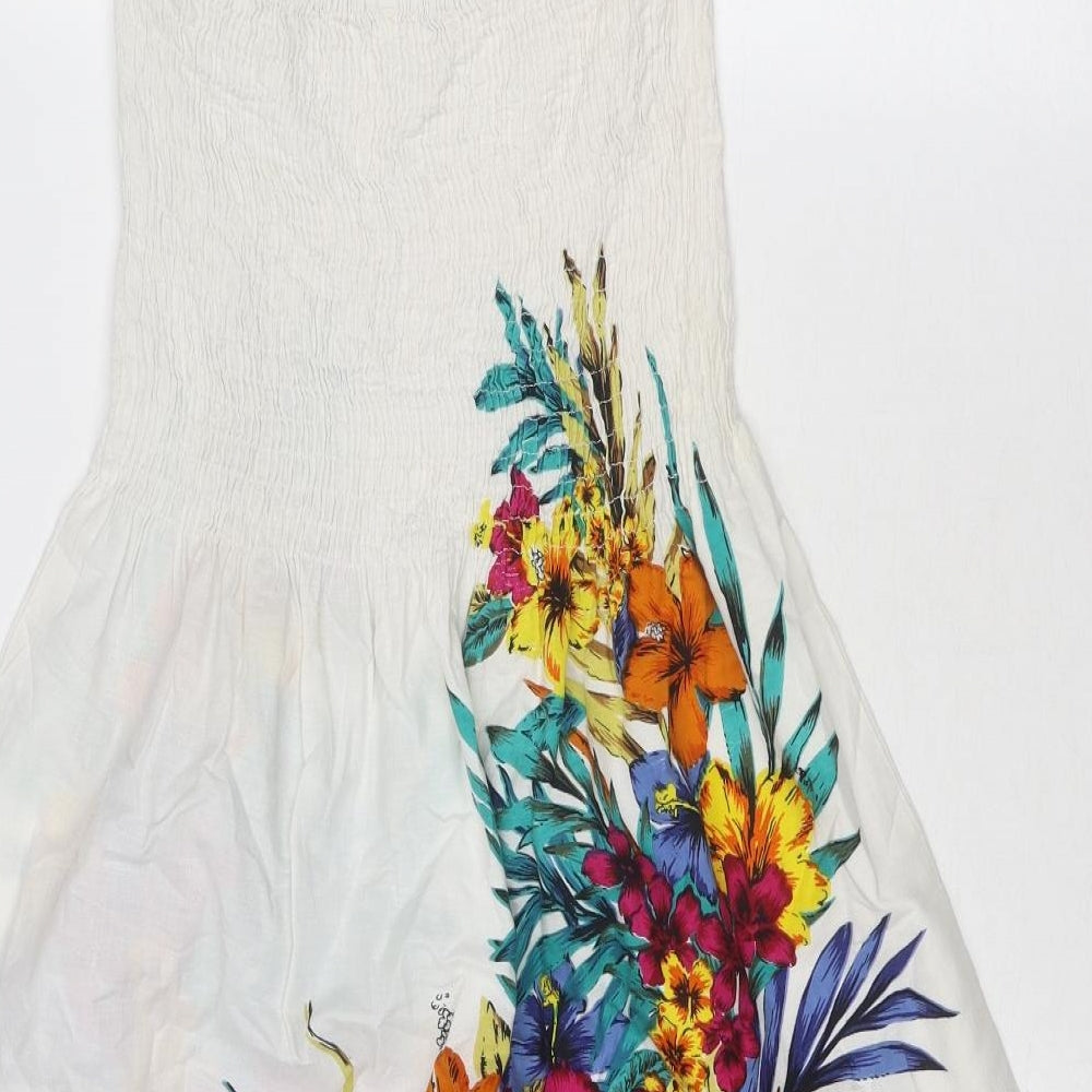 Pistachio Womens White Floral Cotton Trapeze & Swing Size S Halter Tie