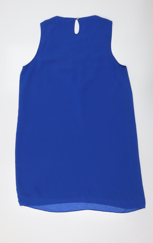 Max Studio Womens Blue Polyester Shift Size XL Round Neck Button