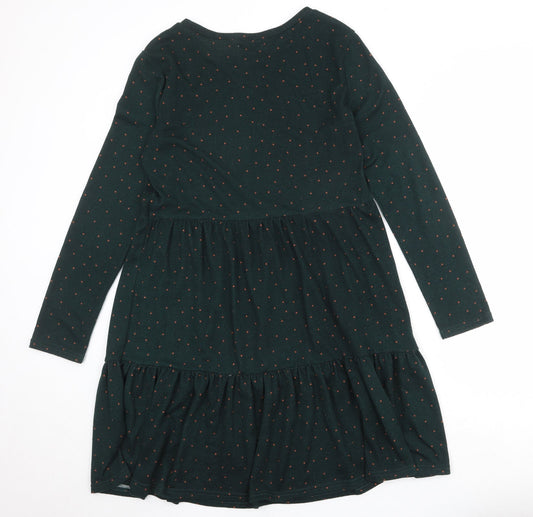 Stella Morgan Womens Green Polka Dot Polyester Skater Dress Size 12 Round Neck Pullover
