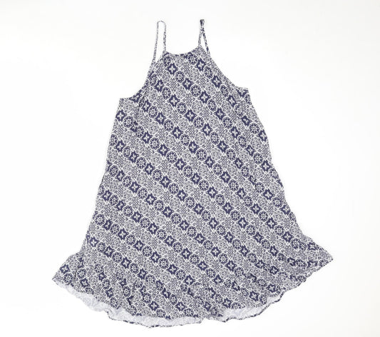 Marks and Spencer Womens Blue Geometric Viscose Tank Dress Size 8 Round Neck Pullover