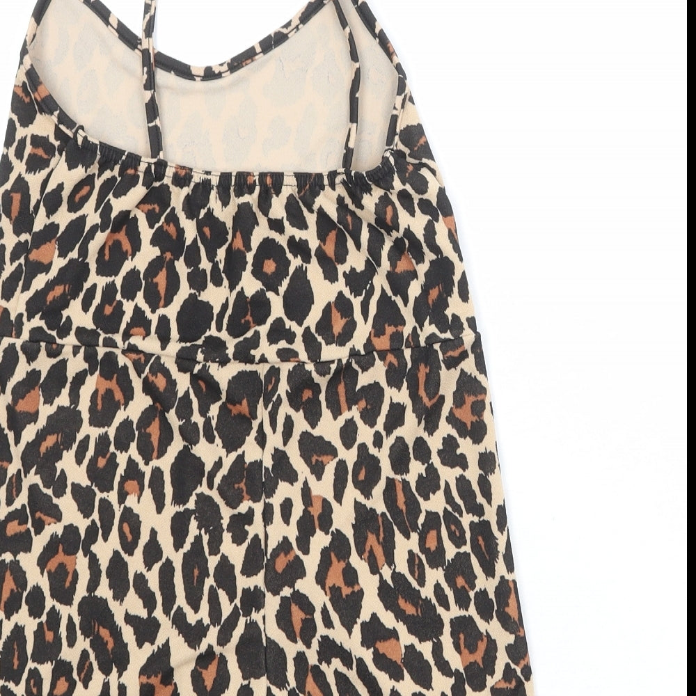 I SAW IT FIRST Womens Brown Animal Print Polyester Playsuit One-Piece Size 6 Pullover - Leopard Print
