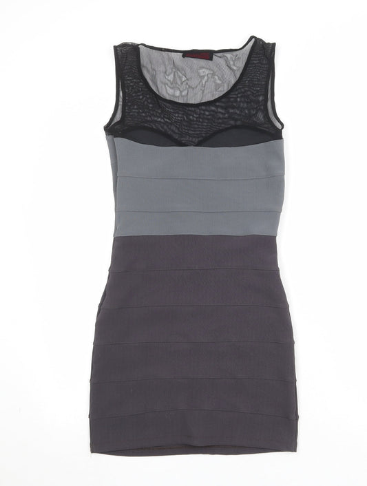 Miss Selfridge Womens Grey Colourblock Polyester Bodycon Size 12 Round Neck Pullover