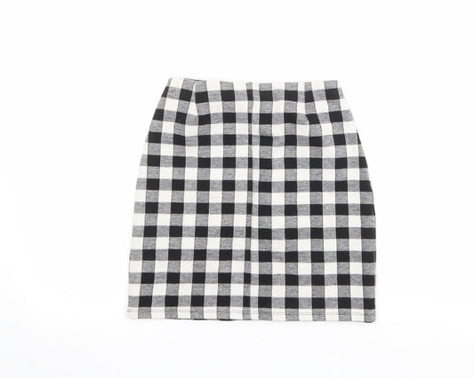 Miss Selfridge Womens Black Check Polyester A-Line Skirt Size 8